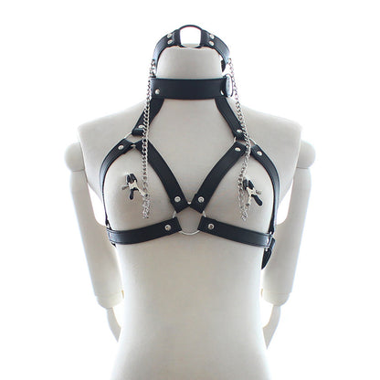 Open Bust Bondage Harness & Nipple Clamp Set with O-Ring Gag – 2-Piece Kit