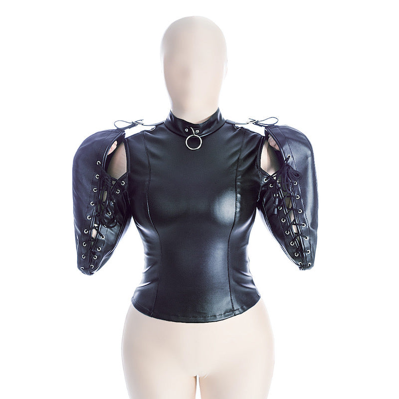 Restrictive BDSM Leather Straitjacket with Arm-Binding Sleeves
