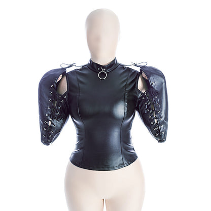 Restrictive BDSM Leather Straitjacket with Arm-Binding Sleeves