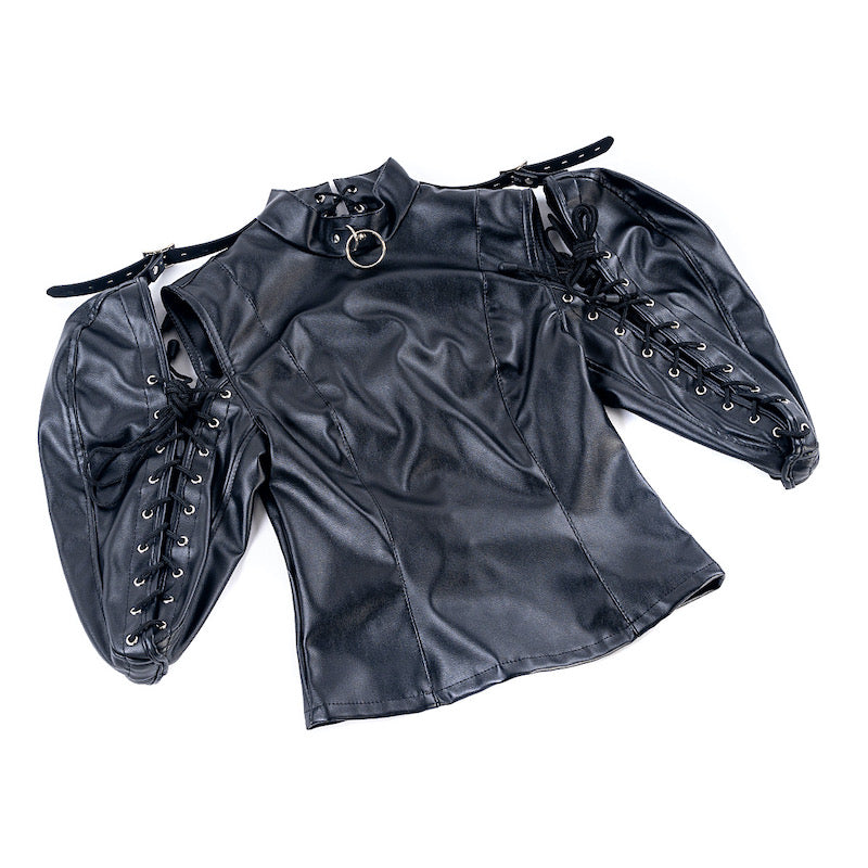 Restrictive BDSM Leather Straitjacket with Arm-Binding Sleeves
