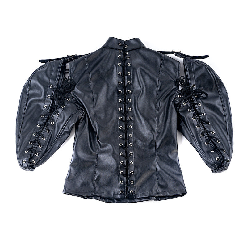 Restrictive BDSM Leather Straitjacket with Arm-Binding Sleeves