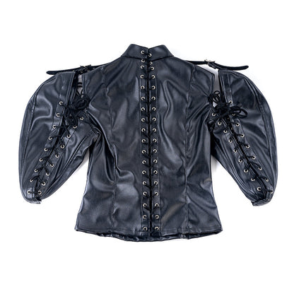 Restrictive BDSM Leather Straitjacket with Arm-Binding Sleeves