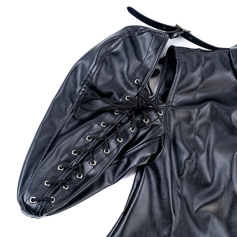 Restrictive BDSM Leather Straitjacket with Arm-Binding Sleeves