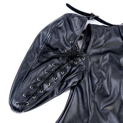 Restrictive BDSM Leather Straitjacket with Arm-Binding Sleeves