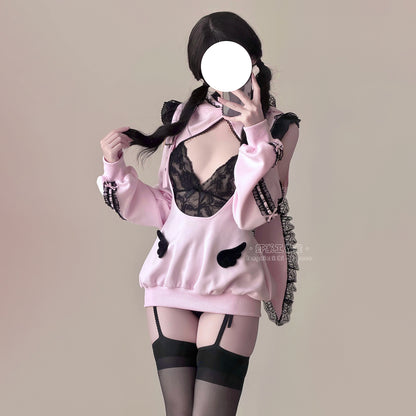 Sweet & Sinful Bunny Lingerie Set | Sheer Lace Leotard & Suspender Skirt