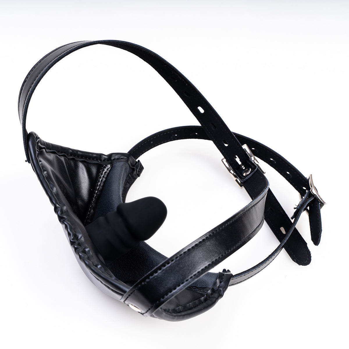 Premium Vegan Leather Dildo Gag Mask - Concealed Oral Restraint