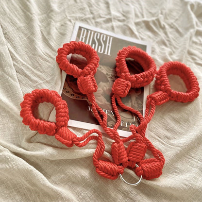 Handmade Shibari Rope Adjustable Handcuffs&Ankle Cuffs Set