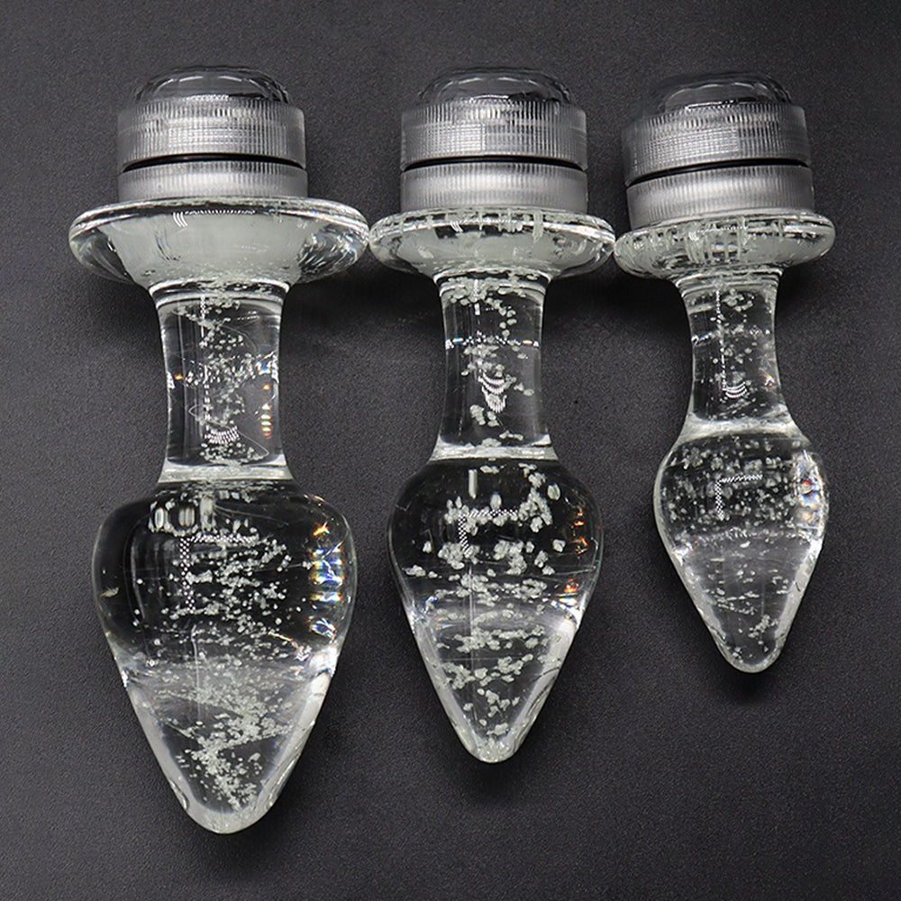 Vibrant LED Light Up Glass Butt Plug with Remote Control S/M/L