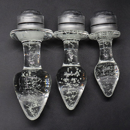 Vibrant LED Light Up Glass Butt Plug with Remote Control S/M/L