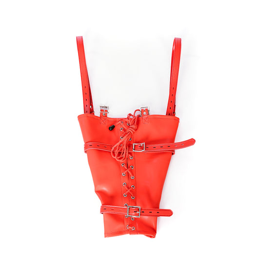 Vegan Leather Bondage Arm Binder BDSM Restraint Red