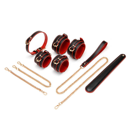 Vegan Leather Bondage Set 4-Piece For BDSM Beginner Black/Black&Red