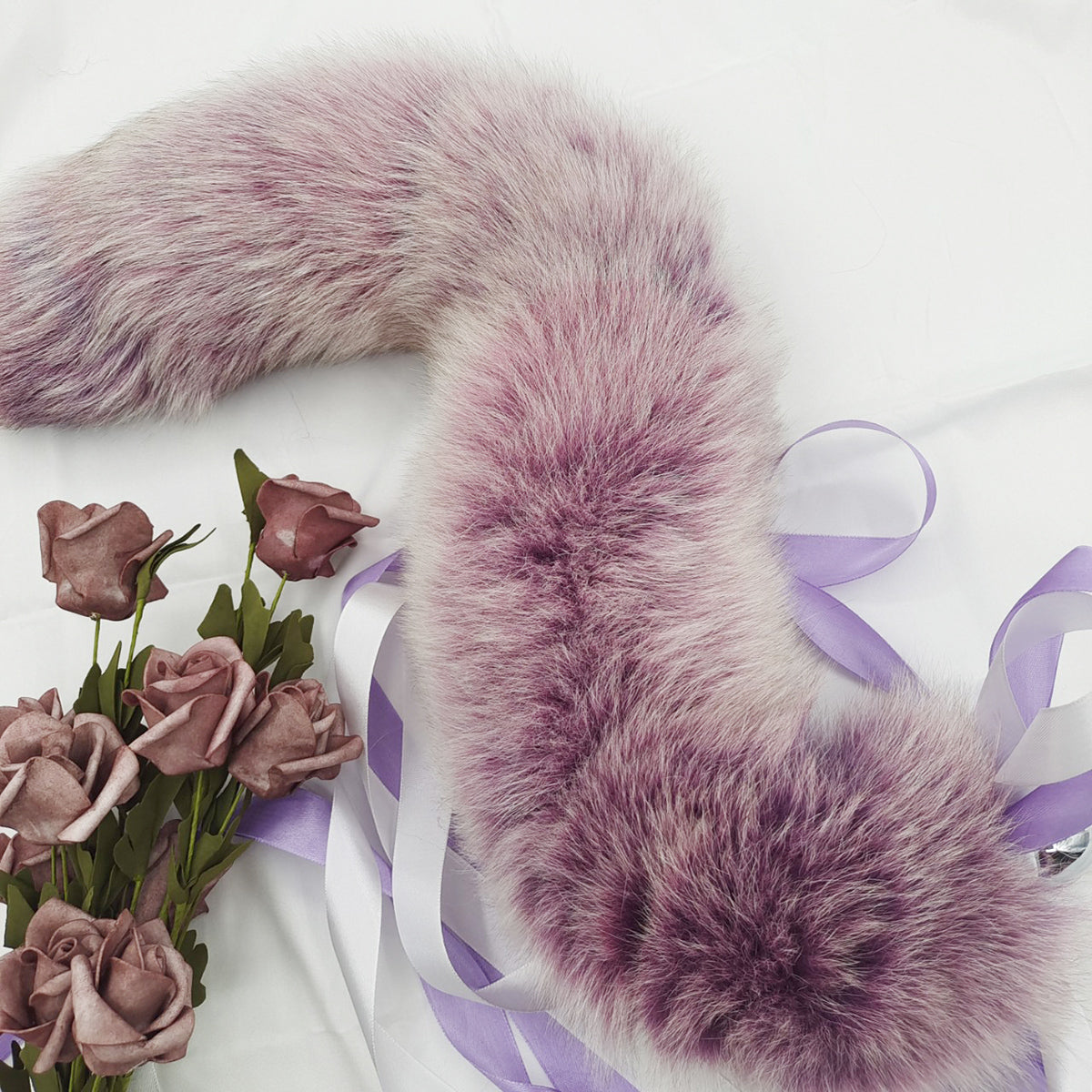 Graceful Purple Fluffy Tail Stainless Butt Plug For Pet Play - Customizable Tail Length & Plug Size