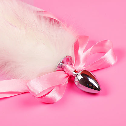 Cute Bow-Knot Stainless Steel Butt Plug with Faux Fur Fox Tail