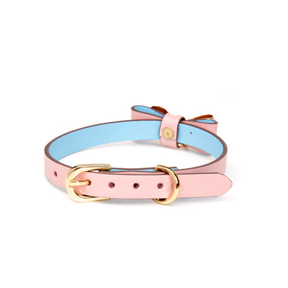 Cute Metal Bow Leather Bondage Collar with lead Pink/Black