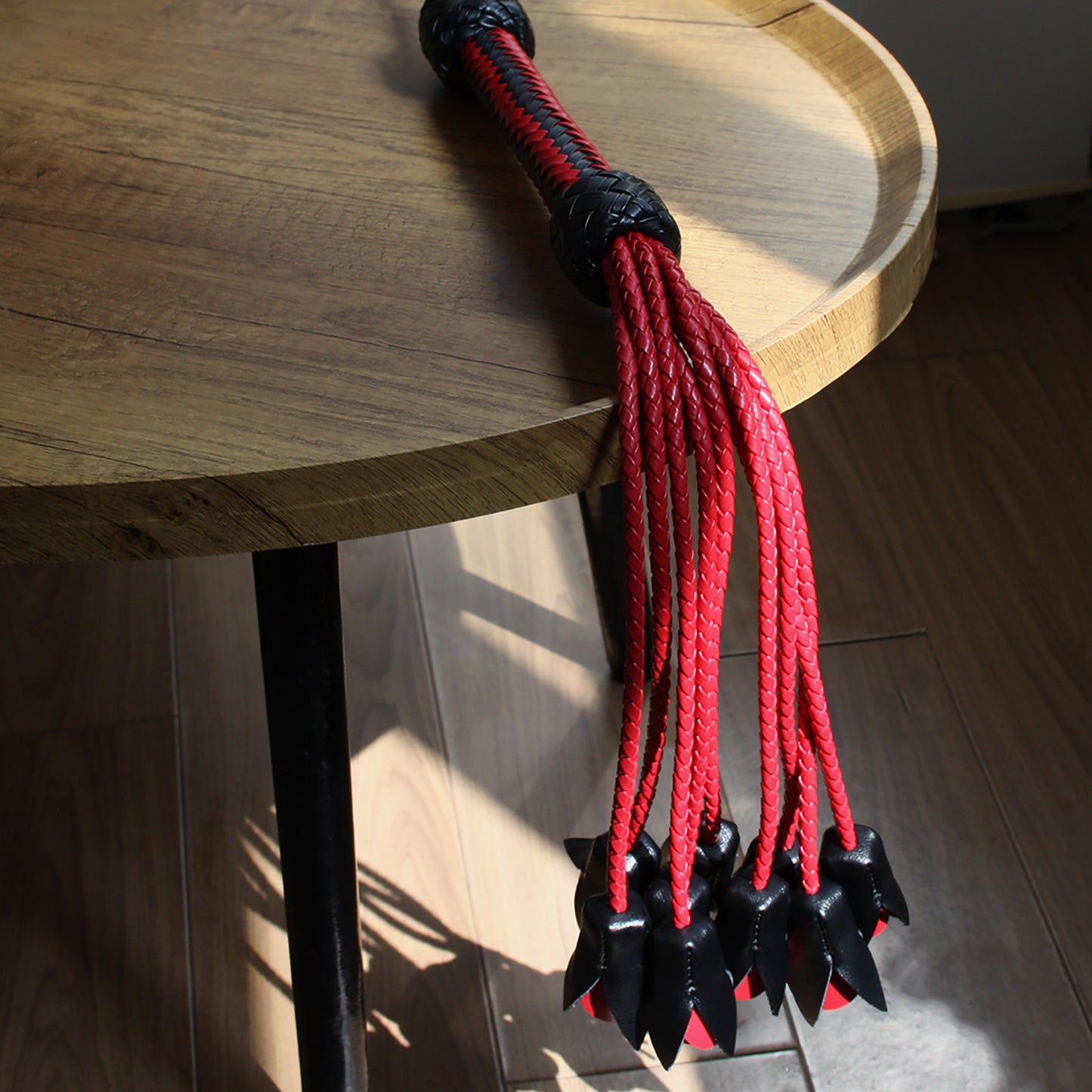 Handmade Red Rose Leather Flogger with 9 Braided Tails