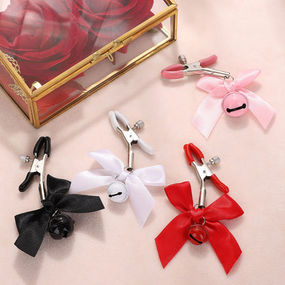 Super Cute Bow & Bell Nipple Clamps Pink/Black/Red/White