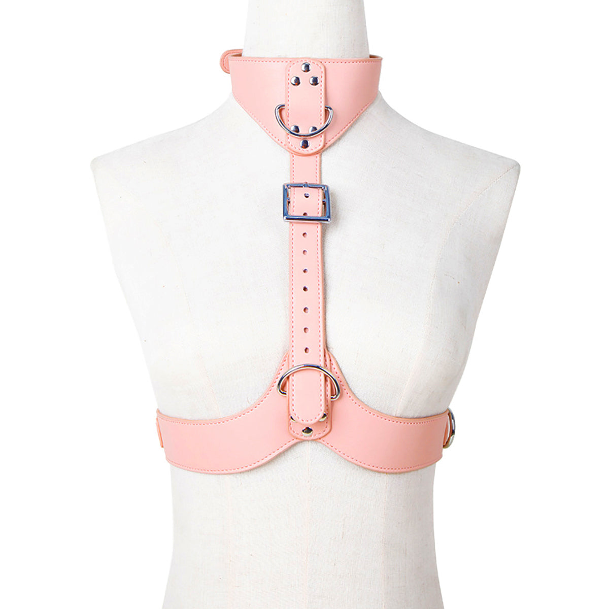 BDSM Open-Bust Pink Bondage Harness with Handcuffs & Leash