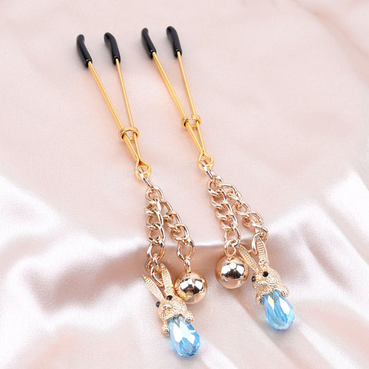 Crystal Bunny Pendant Tweezer Nipple Clamps