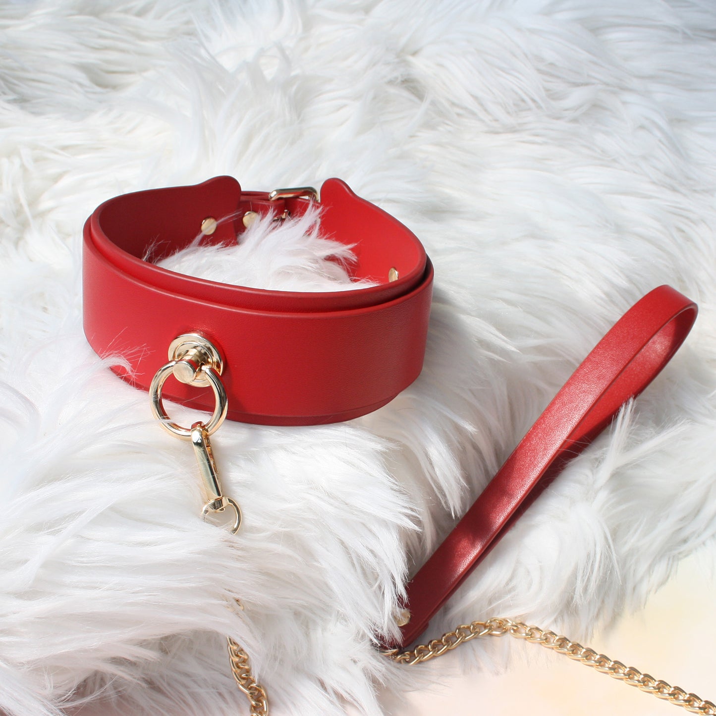 Crazy Wild Thick Cowhide Leather Bondage Collar with Leash Red/Black