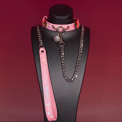 Triple Ring BDSM Collar with Sweet Bell Pink/Black