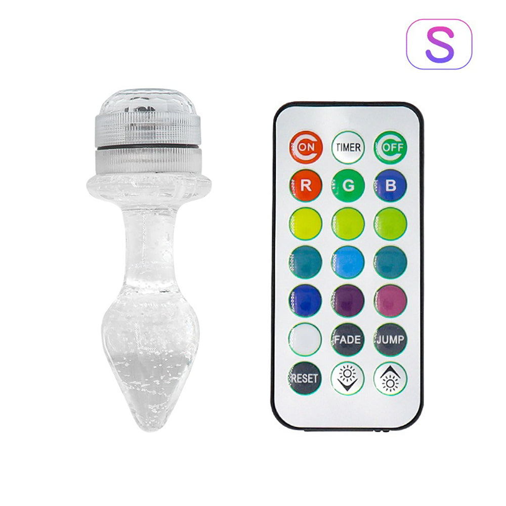 Vibrant LED Light Up Glass Butt Plug with Remote Control S/M/L