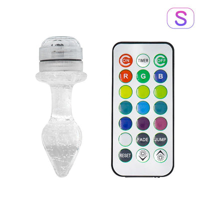 Vibrant LED Light Up Glass Butt Plug with Remote Control S/M/L