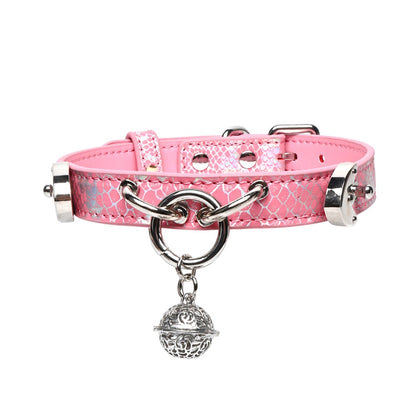 Triple Ring BDSM Collar with Sweet Bell Pink/Black