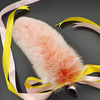 Detachable Elegant Fluffy Fox Tail Anal Butt Plug Orange & White