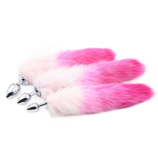 Pink Gradient Fox Tail Metal Butt Plug  S/M/L