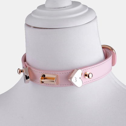 Blushing Devotion - Premium Pink Leather Heart Collar & Leash Set