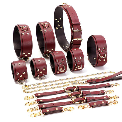 Deluxe Burgundy Vegan Leather Restraint Set 11-Piece