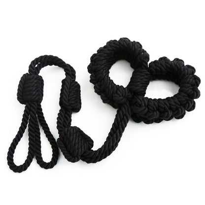 Handmade Shibari Rope Handcuffs with Leash Black