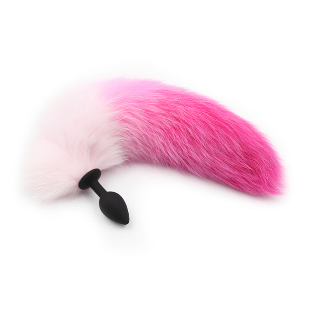 Furry Faux Fur Tail Silicone Butt Plug Gradient Purple/Pink