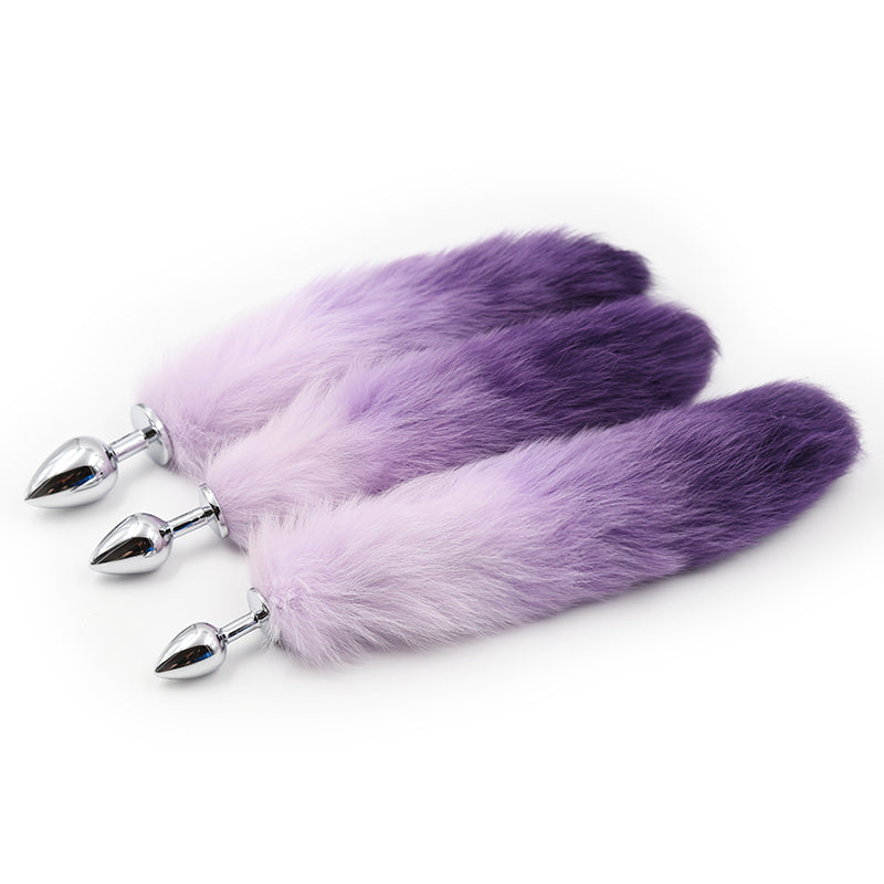 Furry Faux Fur Tail Tail Metal Butt Plug Gradient Purple