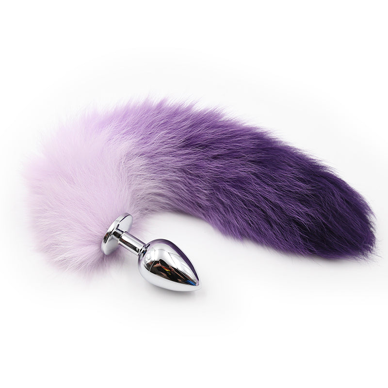 Furry Faux Fur Tail Tail Metal Butt Plug Gradient Purple