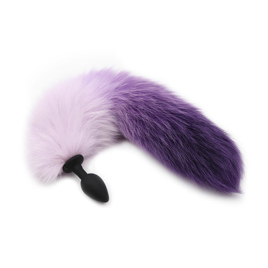 Furry Faux Fur Tail Silicone Butt Plug Gradient Purple/Pink