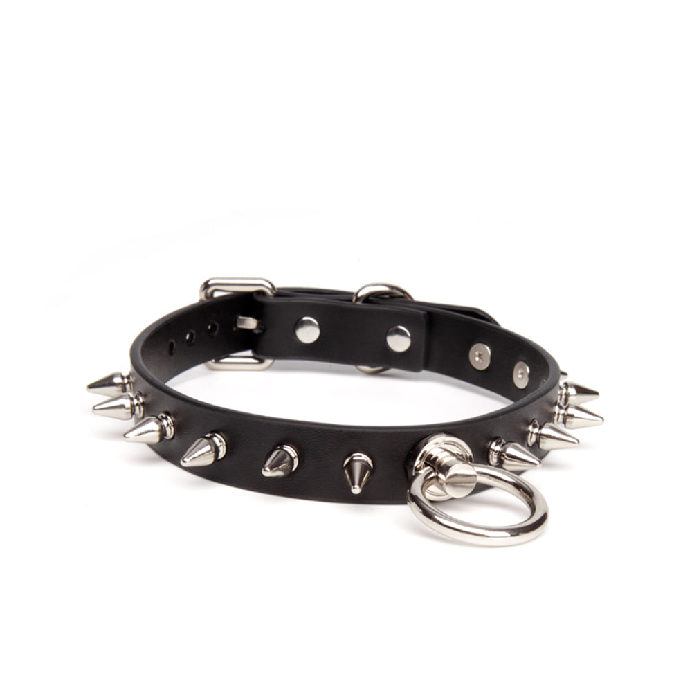 Spiked Rivets Real Leather BDSM Collar with Leash