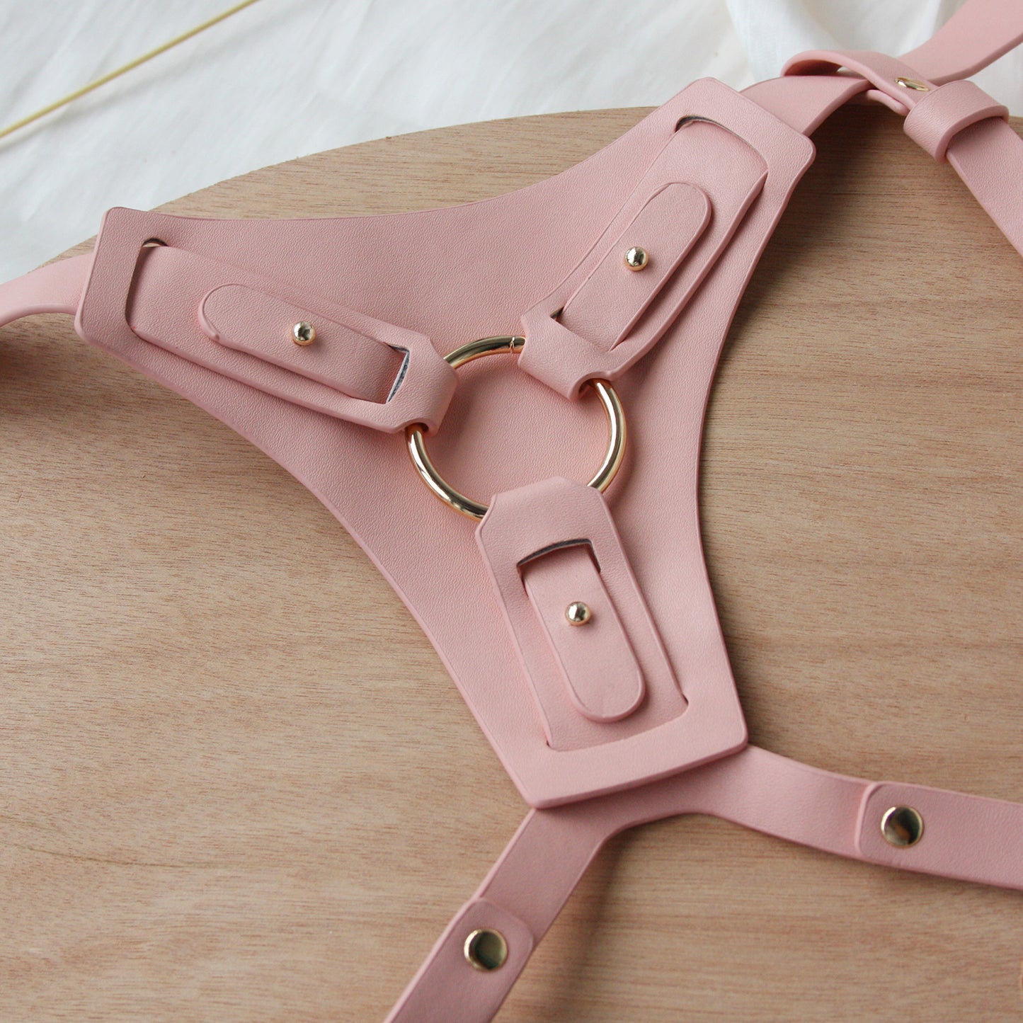 Vegan Pink Soft PU Leather Strap on Harness with Silicone Dildo