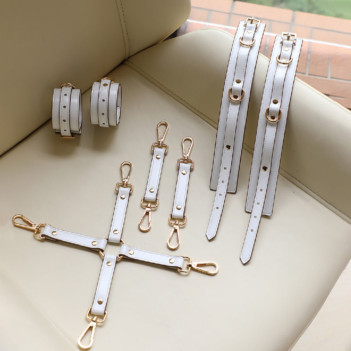 Elegant Pure White Vegan Leather Bondage Set 6-Piece