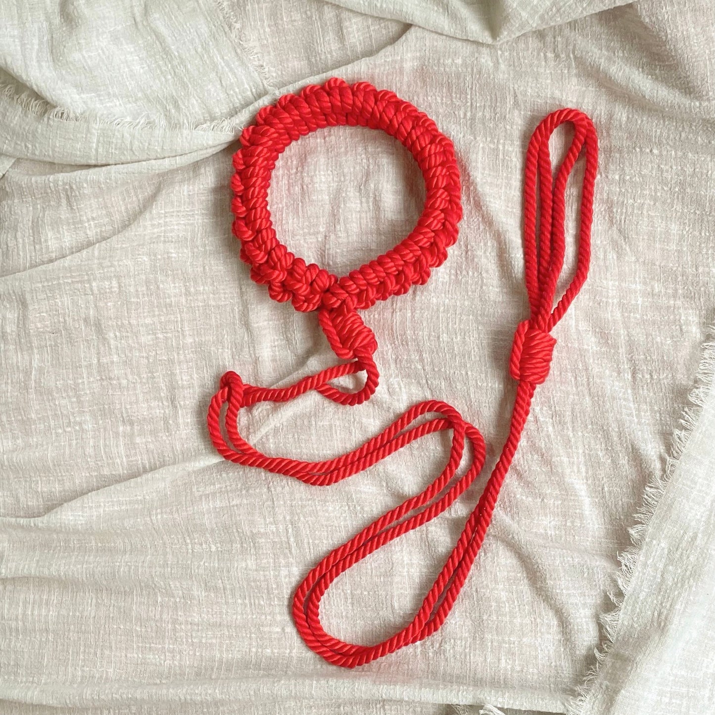 Shibari Cotton Rope Collar with Leash Red