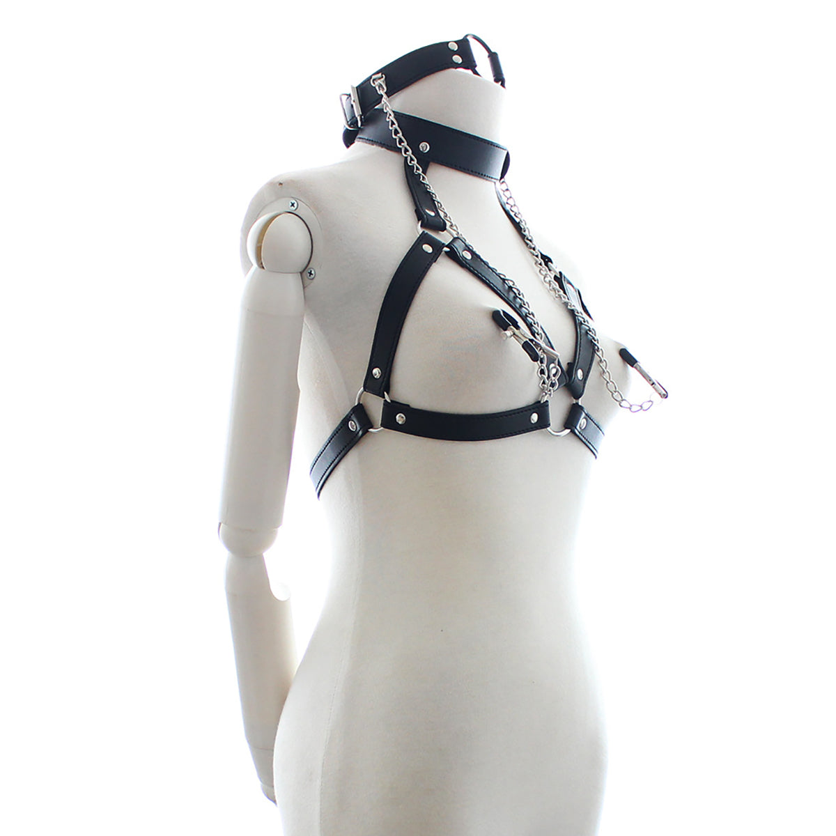 Open Bust Bondage Harness & Nipple Clamp Set with O-Ring Gag – 2-Piece Kit