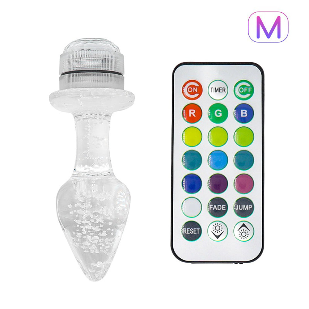 Vibrant LED Light Up Glass Butt Plug with Remote Control S/M/L