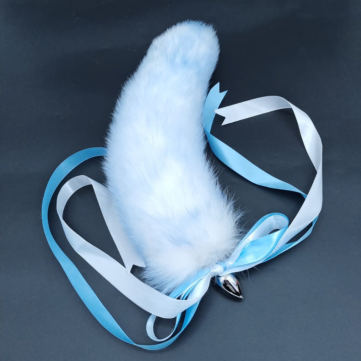 Fluffy Ice Blue and white Tail Anal Butt Plug - Customizable Tail Length & Plug Size