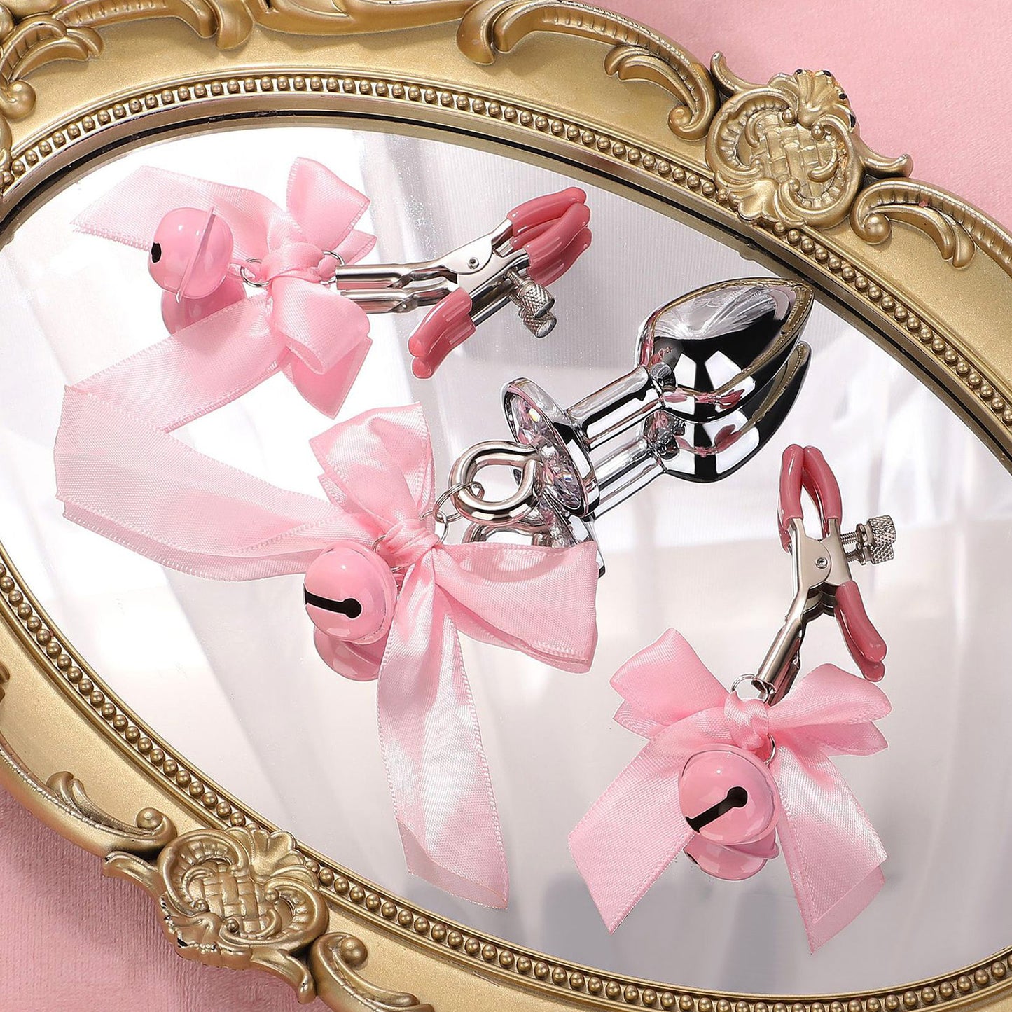 Super Cute Bow & Bell Nipple Clamps Pink/Black/Red/White