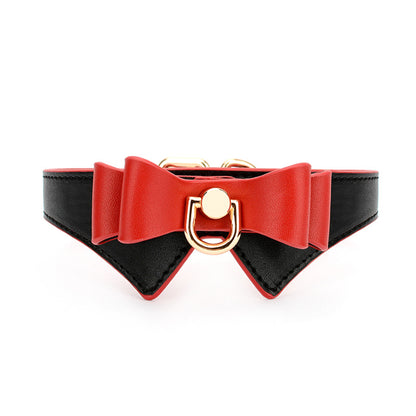 Cute Bow Vegan Leather BDSM Collar with Leash