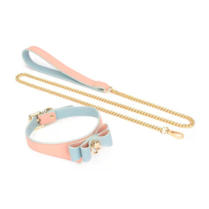 Cute Bow Vegan Leather BDSM Collar with Leash