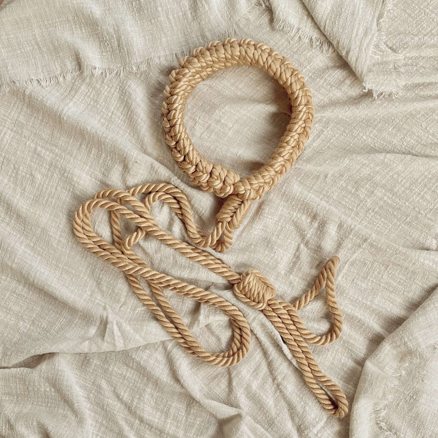 Shibari Cotton  Rope Collar with Leash Beige