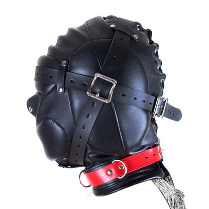 BDSM Fetish Full Head Restraint Slave Cushion Mask - Black/Red