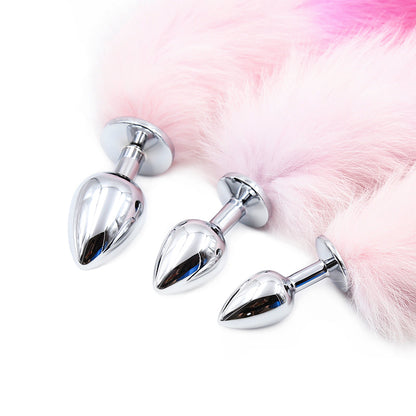 Pink Gradient Fox Tail Metal Butt Plug  S/M/L