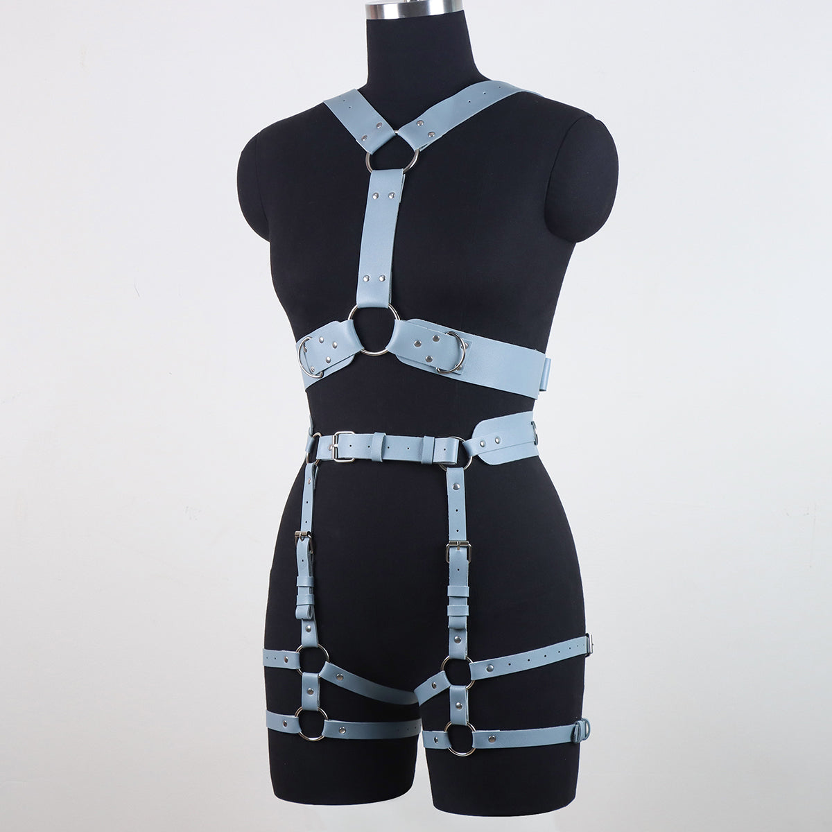 Blue Bondage Body Harness Set & Detachable Cuffs